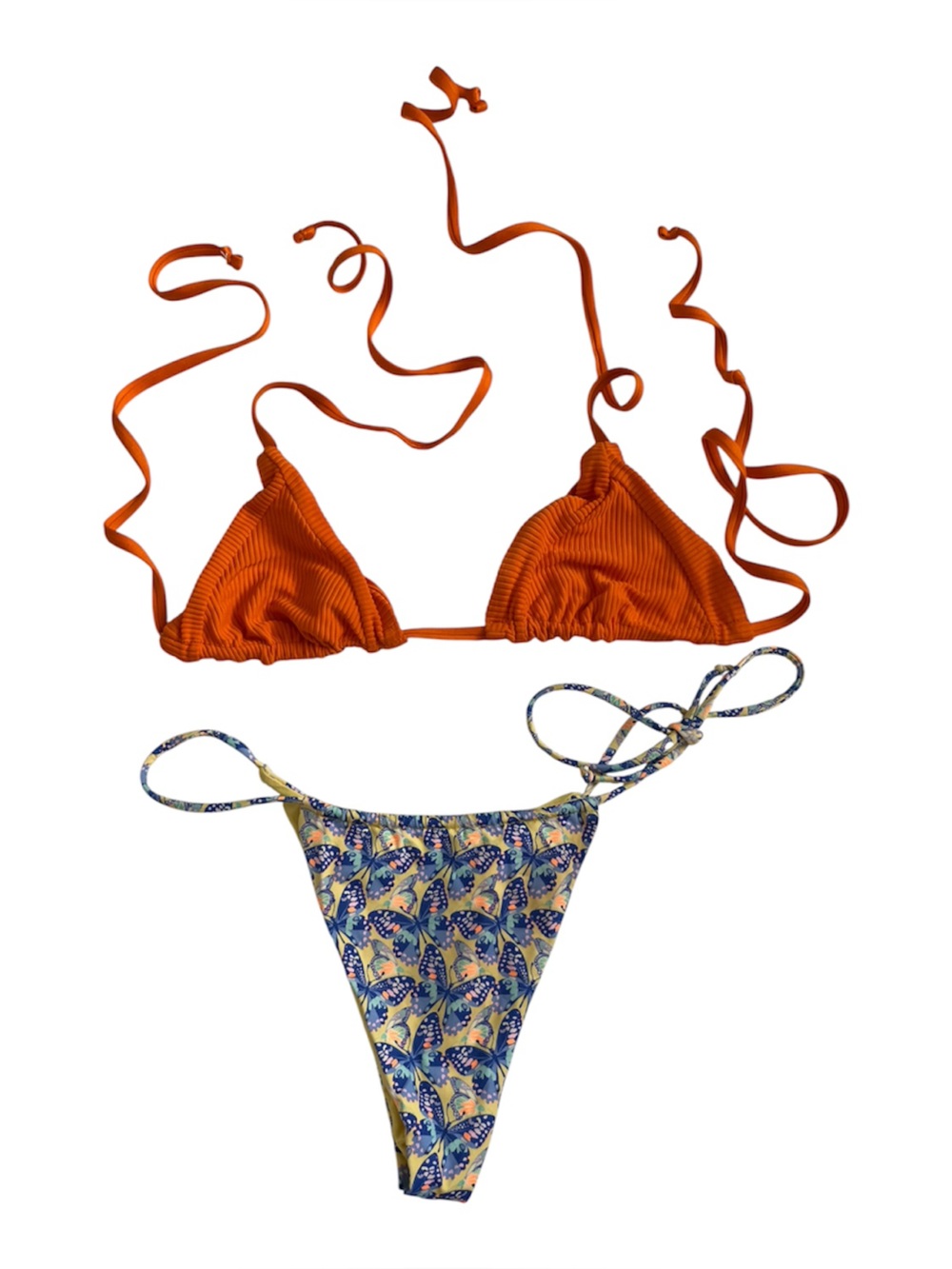 Frankie's Bikinis Triangle Top & butterfly thong bottoms